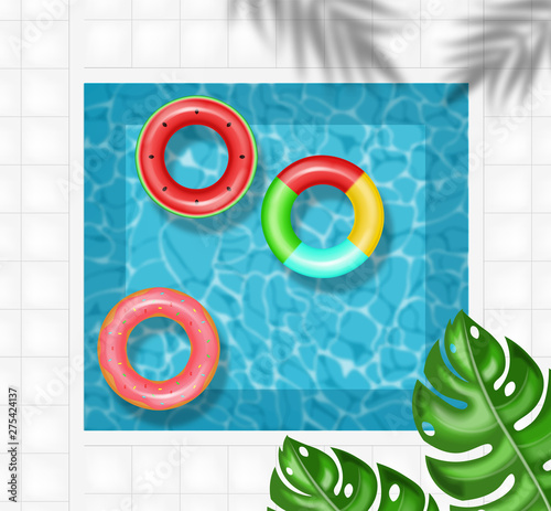 Summer pool and life ring Vector realistic. Commercial banner sale template. ...