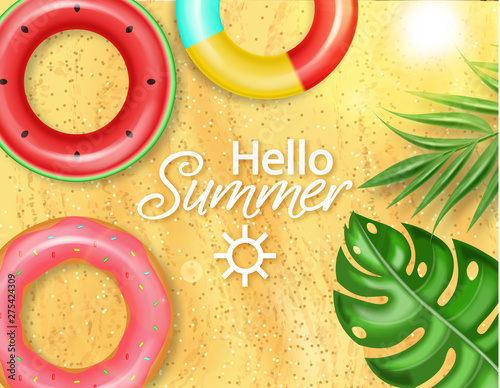 Summer pool and life ring Vector realistic. Commercial banner sale template. ...