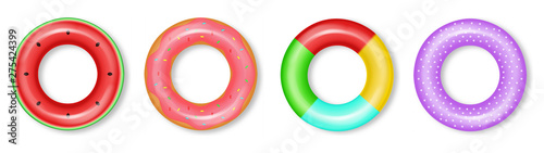 Life rings set collection Vector realistic. 3d detailed water inflated colorful rings set