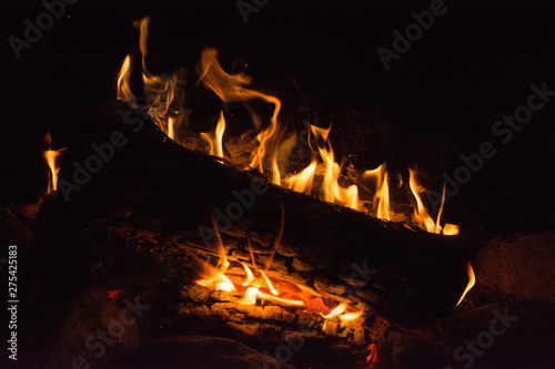Campfire flame close up