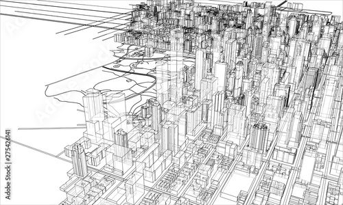 Outline city concept. Wire-frame style