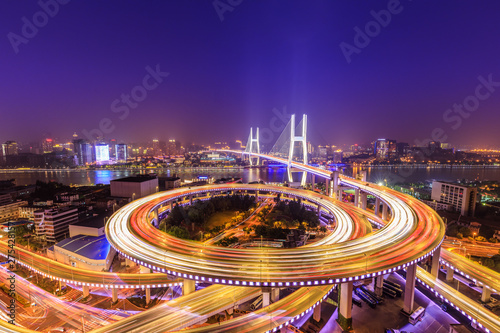 Photography beautiful nanpu bridge at night,crosses huangpu river,shanghai,China