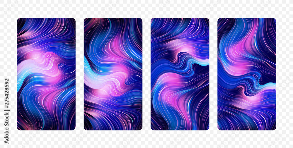 Set of abstract colorful flow backgrounds. Modern screen design for app.