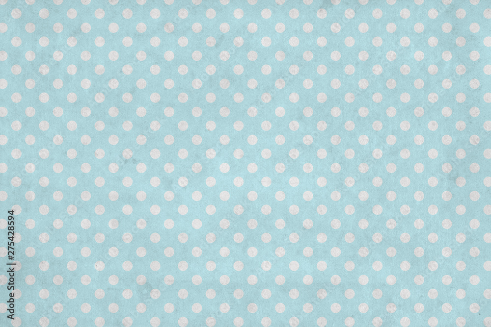 High quality illustration of polka dot wallpaper with white dots and vintage blue background overlaid with grungy elements