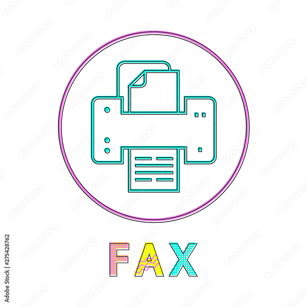 Fax machine technology icon in circle. Printing object printer and scanner for documents use. Telecopying telephonic transmission isolated on vector Fax machine technology icon in circle. Printing object printer and scanner for documents use. Telecopying telephonic transmission isolated on vector