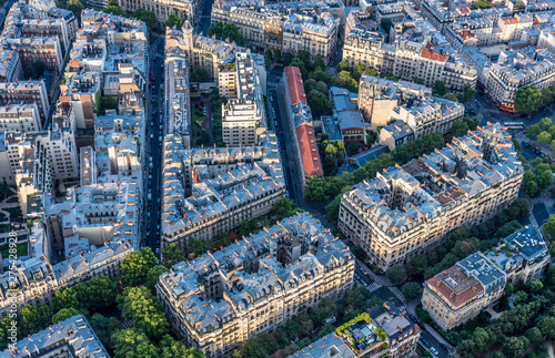 France, 7th arrondissement of Paris, Haussmannian buildings seen from the Eiffel Tower (avenue de la Bourdonnais, avenue Rapp, lycee professionnel Gustave Eiffel) photo