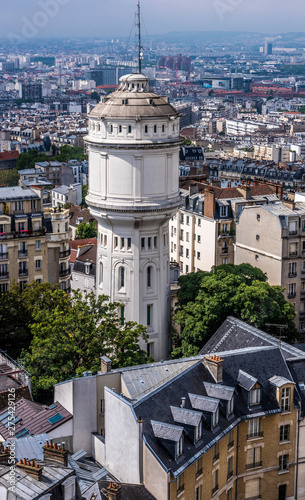 France, 18th arrondissement of Paris, butte Montmartre, water tower of the square Claude  Charpentier, view from the Dome of the Basilica of the Sacred Heart of Paris photo