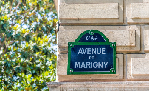 France, 8th arrondissement of Paris, avenue de Marigny, street sign