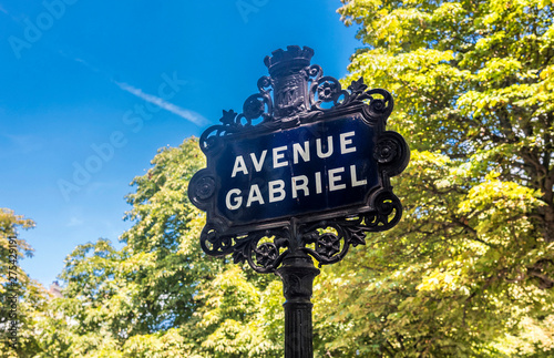 France, 8th arrondissement of Paris, avenue Gabriel, street sign