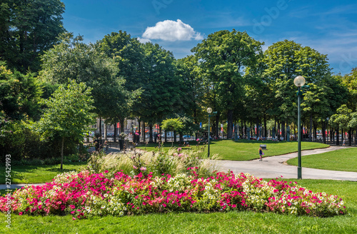 France, 8th arrondissement of Paris, avenue des Champs-Elysees, flowerbed of the Jardin des Champs-Elysees photo