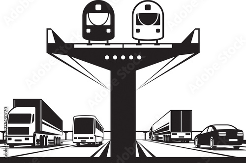Railway flyover above the highway vector illustration