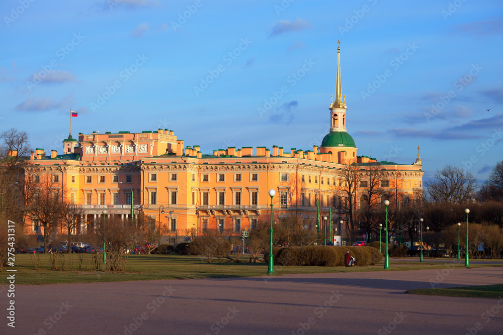View of the Mikhailovsky castle at the sunset, St. Petersburg