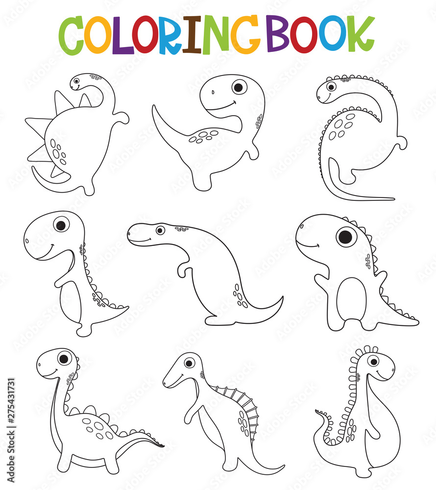 Funny cartoon dinosaurs collection. Coloring book