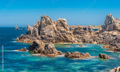 France, Brittany, Ile d'Ouessant, rocky coast of the North
