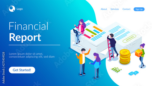 Financial report concept. People do paperwork concept design. Can use for web banner, infographics, hero images. Flat isometric vector illustration.