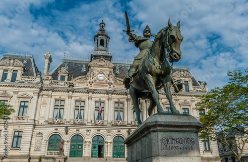 France, Brittany, Gulf of Morbihan, Vannes, equestrian statue of the Constable de Richemont (1393-1458) in front of the City hall photo