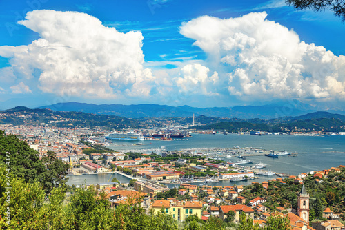 La Spezia, Liguria, Italy - 08 August 2018 - view of the city and the port
