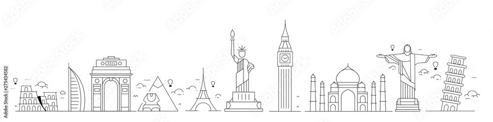 Travel the world monument concept - Vector Flat Line Art Design. Travel the world monument concept - Vector Flat Line Art Design.