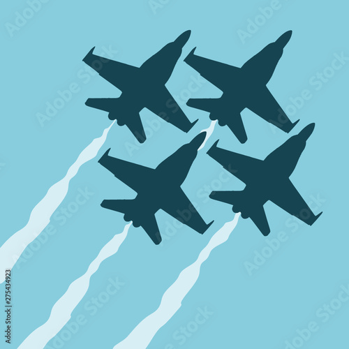 Vector flat modern style illustration of U.S.A. Navy's blue angels aerobatics photo