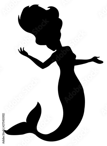 High quality vector illustration of a beautiful mermaid silhouette isolated on white background. Editable eps file available.