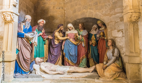 France, Gers,Marciac, church Notre Dame de l'Assomption, wooden sculpture of the Entombment of Jesus (Saint James way) photo