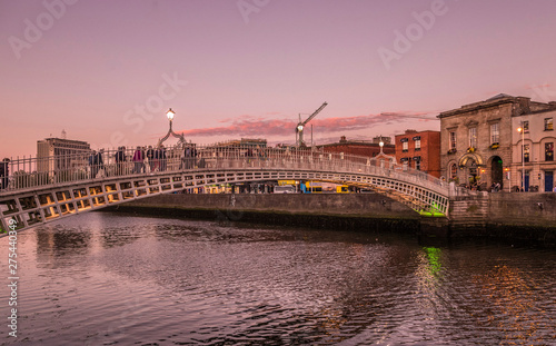 Republic of Ireland, Dublin, Liffey Bridge, wrought iron bridge for pedestrians (1816) leading to  the Temple Bar district