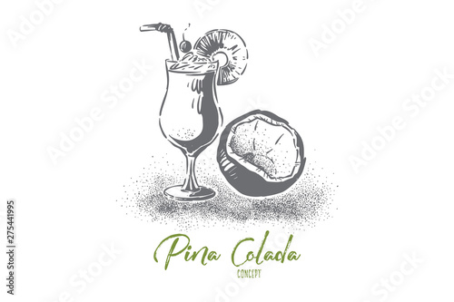 Pina colada, light rum with coconut milk and pineapple juice, exotic alcohol beverage, delicious long drink
