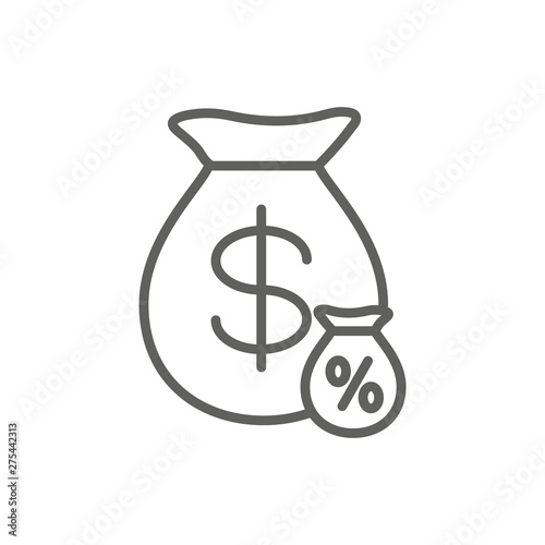 Tax concept with percentage paid, icon and income idea. Flat vector outline illustration.