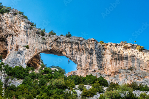 Spain, province of Huesca, autonomous community of Aragon, Sierra y Cañones de Guara natural park, the Mascun Canyon, arch of 