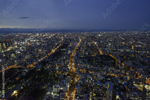 Looking at the sunset from Abeno Harukas tower, Osaka, Kansai, Honshu, Japan photo