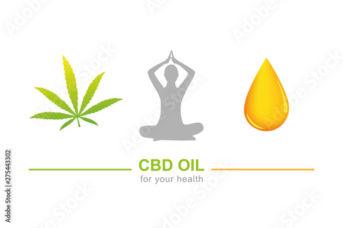 cbd oil for health concept with cannabis leaf yoga and oil drop vector illustration EPS10