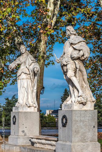 Spain, Madrid, Royal Palace, garden of the Cabo Noval with the statues of two kings of Spain (Dona Sancha queen of Leon and Fernan the 1st of Castile) photo