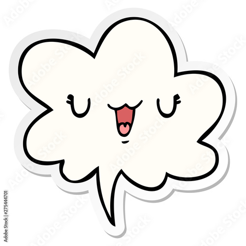 cute happy cartoon face and speech bubble sticker