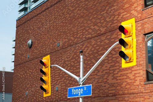 Traffic lights on Yonge street the longest one throughout the country, Toronto, Ontario, Canada photo