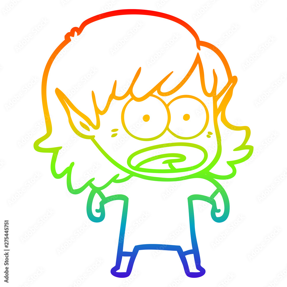 rainbow gradient line drawing cartoon shocked elf girl rainbow gradient line drawing cartoon shocked elf girl