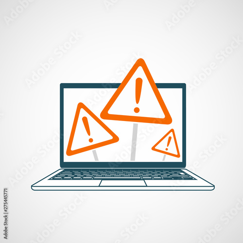 Laptop screen with sign error. Symbol under construction