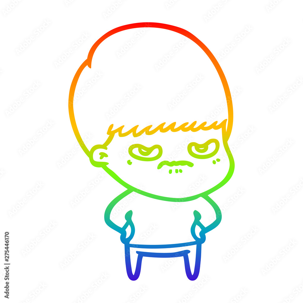 rainbow gradient line drawing annoyed cartoon boy rainbow gradient line drawing annoyed cartoon boy