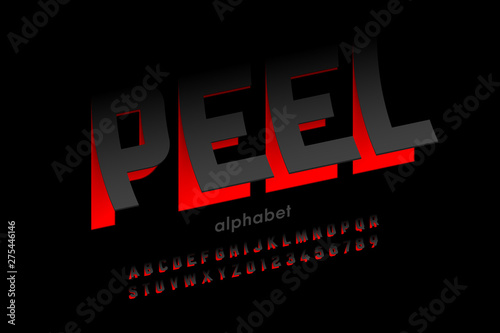 Peeled style font design, alphabet letters and numbers