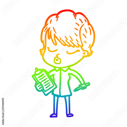 rainbow gradient line drawing cartoon woman with eyes shut