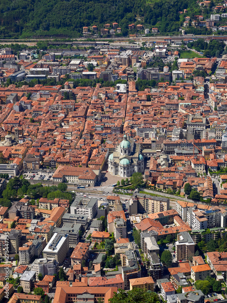 The small town of Como, Italy, as seen from the scenic point in Brunate