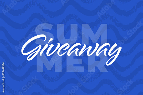 Vector nautical summer giveaway illustration for promotion in social network with lettering font. Advertising of giving present fo like or repost. Decoration banner for business account.