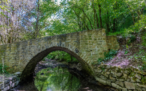 France, Natural regional park Causses du Quercy, Lot, Sensitive natural space, Alzou valley, Pont de la Reine (Queen's bridge) near the Tournefeuille mill (Saint James way) photo