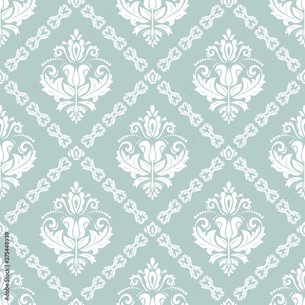 Orient classic light blue and white pattern. Seamless abstract background with vintage elements. Orient background
