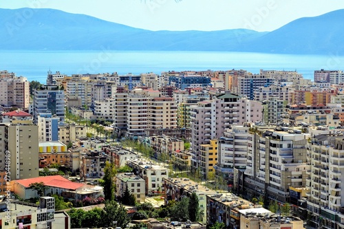 Albania, Vlore/ Vlora, cityscape seen from Kuzum Baba hill. Aerial city view, city panorama of Vlore city center photo