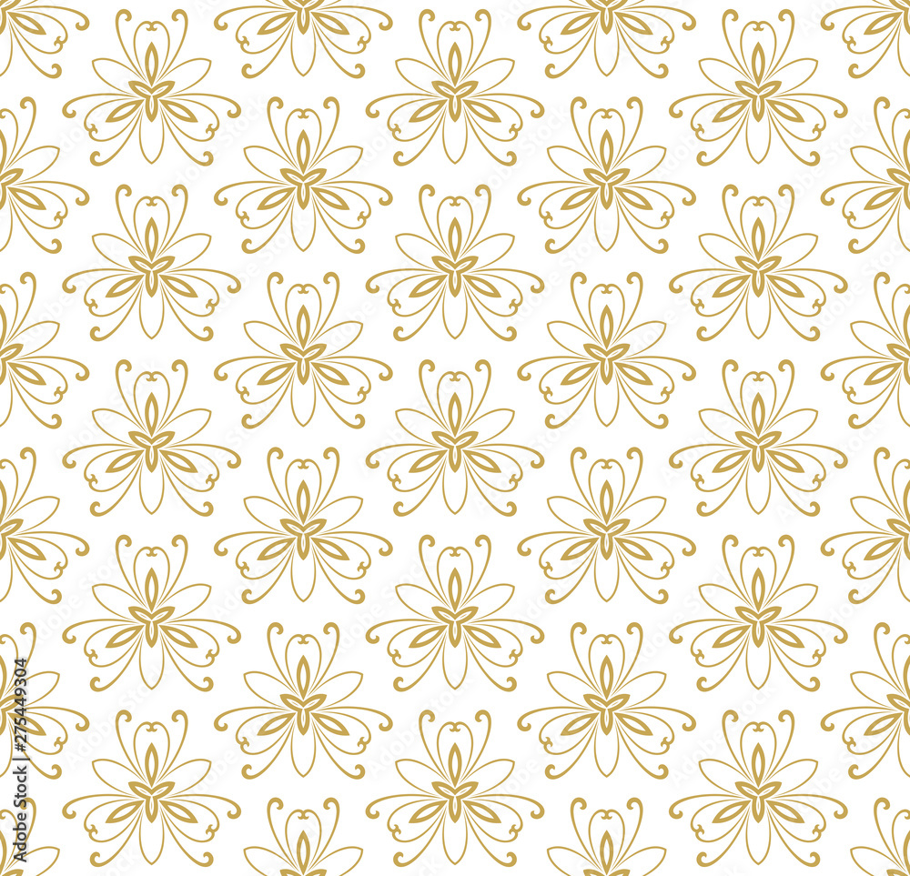 Floral ornament. Seamless abstract classic background with flowers. Pattern with golden repeating floral elements Floral ornament. Seamless abstract classic background with flowers. Pattern with golden repeating floral elements