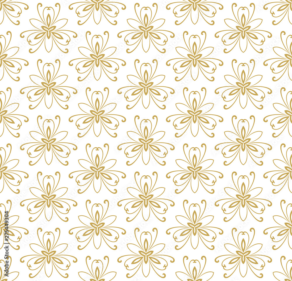 Floral ornament. Seamless abstract classic background with flowers. Pattern with golden repeating floral elements