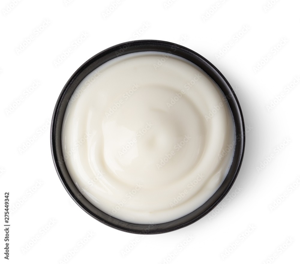 Bowl of yogurt isolated on white background from top view Bowl of yogurt isolated on white background from top view