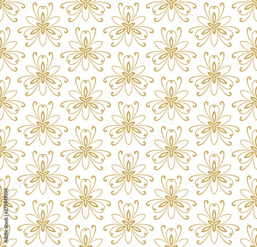 Floral ornament. Seamless abstract classic background with flowers. Pattern with golden repeating floral elements