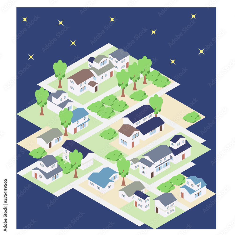 シンプルな屋根の街並み(星空) シンプルな屋根の街並み(星空)