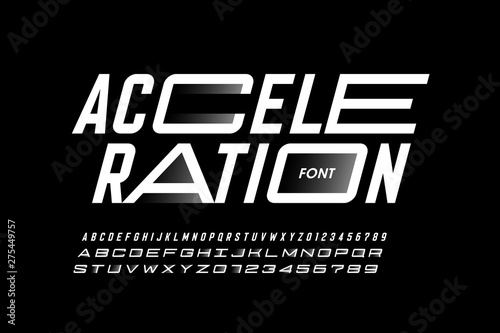 Acceleration style font design, alphabet letters and numbers